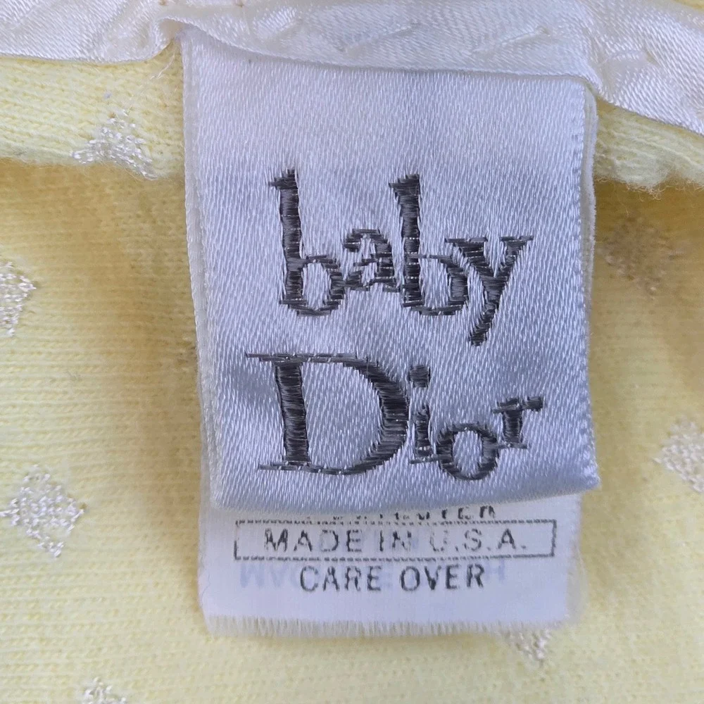 Vintage Baby Dior Yellow Blanket USA Cotton Dobby Diamond Pointelle Satin Trim